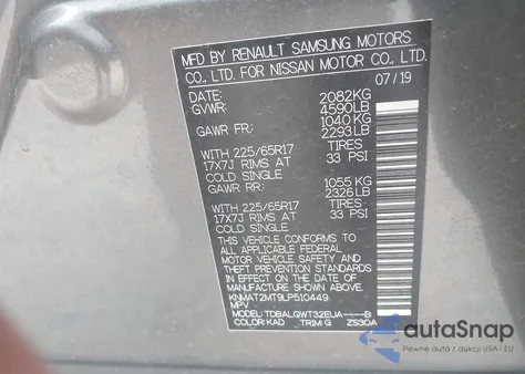 2020 Nissan Rogue Sv Fwd из США, поврежденный, VIN KNMAT2MT9LP510449